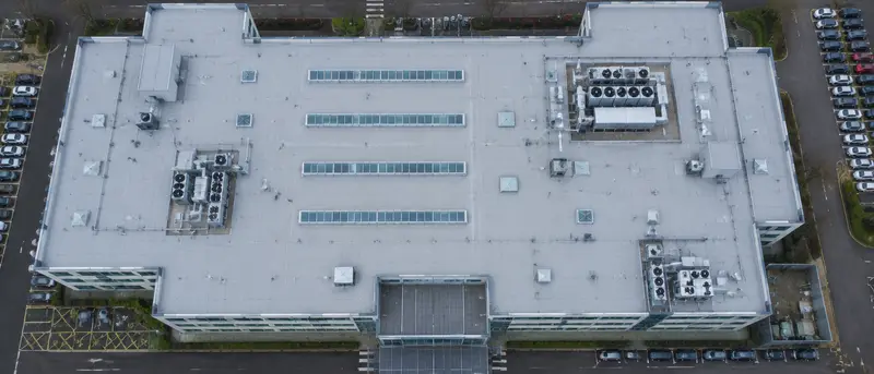Aerial view of a commercial flat roof
