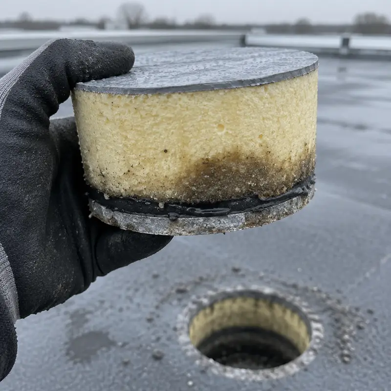 A roof core sample